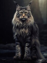 Obraz premium Maine Coon cat isolated on a dark background, studio shot. Generative AI