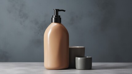 a photo of lotion bottle mock up on soft grey background with copy space generative ai