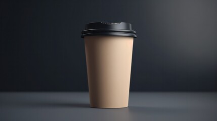 a photo of blank takeaway paper coffee cup mock up on soft grey background with copy space generative ai