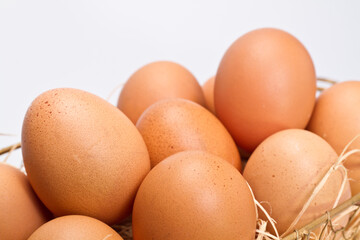 Brown Eggs in Metal Basket Closeup III