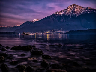 Fototapeta na wymiar Sunset on Lake Como from Domaso coastline