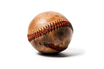 Old baseball ball isolated on white background with clipping path. Front view. Generative AI
