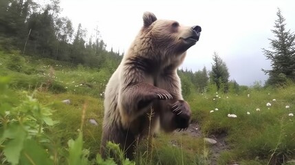 bear close up outside in the wildlife, generative ai
