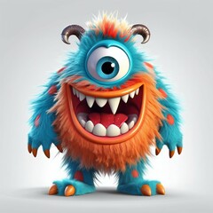 Naklejka premium Cartoon Monster with Big Teeth and Huge Eyes on White Background. Generative ai
