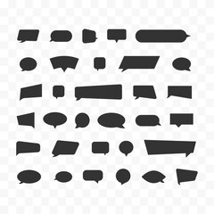 Speech bubbles icon set isolated on transparent background. Bubble silhouette symbol. Web message button symbol, Chat communication icon. Easily editable line art.