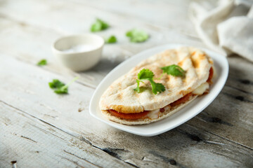 Grilled cheese sandwich with sausage