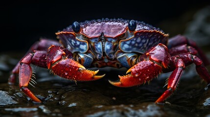 red crab on a rock rainy day, generative ai