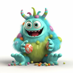 Fototapeta premium Blue funny monster on white background