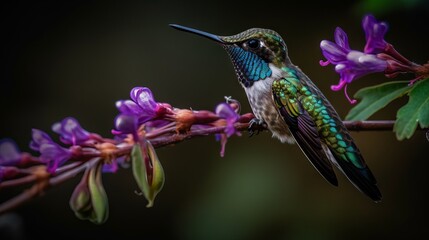 Fototapeta na wymiar hummingbird on flower by generative ai