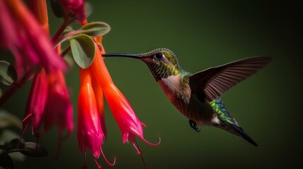 Fototapeta na wymiar hummingbird feeding on flower by generative ai