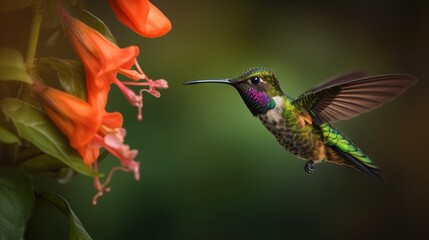 hummingbird feeding on flower by generative ai