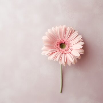 Pink Gerbera flower on pastel tone background. Top view, blank space