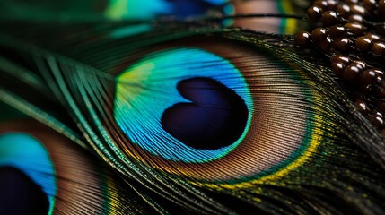 Naklejka premium peacock feather close up by generative ai