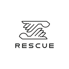 Obraz premium outline hand rescue sign logo business vector design template, geometric hand care logo design vector illustration with modern, elegant and minimalist styles isolated on white background