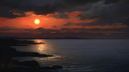 illustration of beautiful night with full moon shine, Generative Ai