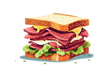 Corned beef sandwich illustration. Food illustration. Generative AI
