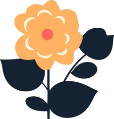 Floral vector set with flat doodle-style abstract flowers and leaves. Collection of hand drawn sketch style flowers