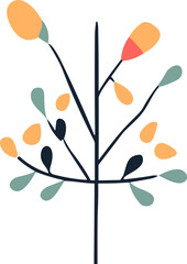 Floral vector set with flat doodle-style abstract flowers and leaves. Collection of hand drawn sketch style flowers