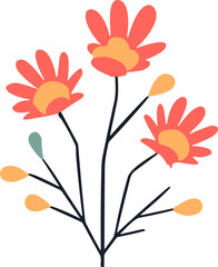 Floral vector set with flat doodle-style abstract flowers and leaves. Collection of hand drawn sketch style flowers