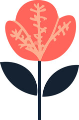 Floral vector set with flat doodle-style abstract flowers and leaves. Collection of hand drawn sketch style flowers