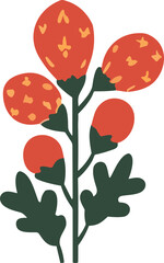 Floral vector set with flat doodle-style abstract flowers and leaves. Collection of hand drawn sketch style flowers