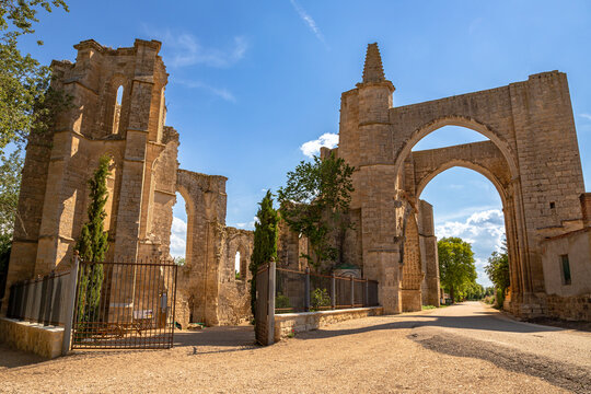 View from the main entrance of the ruins of the convent of San Anton, Castrojeriz, Burgos, Spain