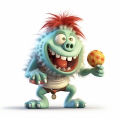 Cartoon monster eating coockies on white background