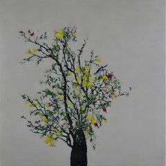 Flowers and a tree with gray background, no shadows, 3.