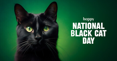 National Black Cat Day - Captivating Front-Facing Black Cat, AI Generated
