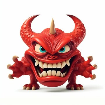 Angry Red Devilfish Superhero Cartoon Character with Horns on White Background. Generative ai