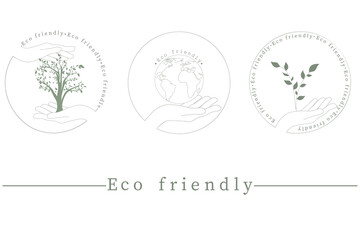 Logo tree stem leaf in hands environmentally friendly  illustration
