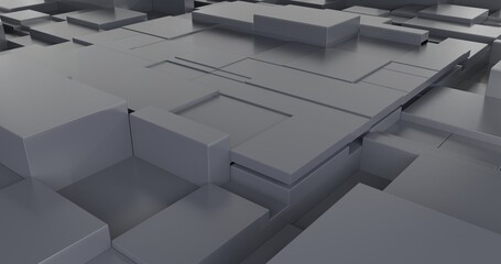 Abstract random space cube wall. Concept Geometric Block Wall moving background. Monochrome background block cube. 3d render