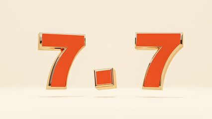 7.7 Shopping Day. Banner Template design special offer discount, Shopping day banner template, Sale Web Header template of text orange gold 7.7 on orange background. 3d rendering
