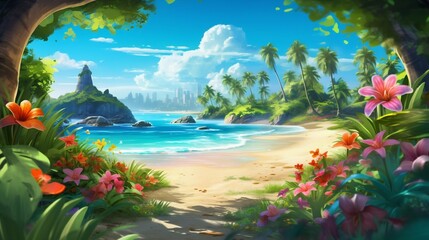 Fototapeta na wymiar Summer Colorful Beach Wallpaper Background. Generative ai