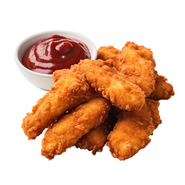 fried chicken tenders with dipping sauce isolated on a transparent background, generative ai