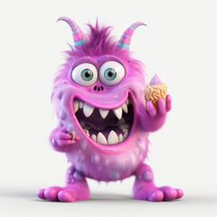Purple funny monster on white background