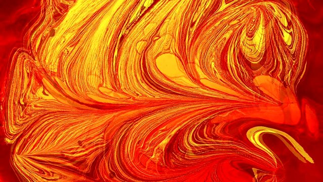 Animation Hot red orange and yellow marble background in seamless motion with abstract flames in retro design