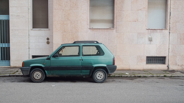 80's fiat panda vintage city car italian design parked in the street