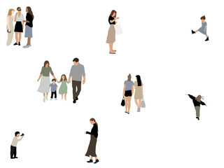 Vector cutout people, architecture, side view, front view, back view