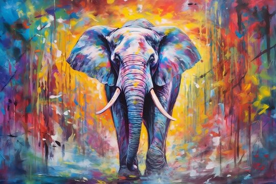 Colorful Elephant Painting - Vibrant Wildlife and Artistic Expression, Generative AI