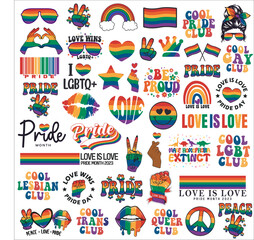 Fototapeta na wymiar lgbtq, love, pride and rainbow vector set
