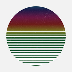 Vintage retro sunset over the sea with gradient silhouette of sun.