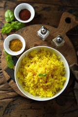 Homemade rice with saffron and pepper
