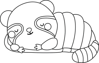 a vector of a raccoon sleeping in a sleeping bag in black and white coloring