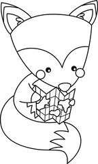 a vector of a fox with a map in black and white coloring