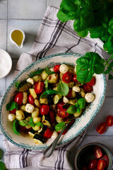 Italian Caprese salad with gnocchi and vegetables.. .style rustic