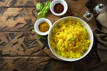 Homemade rice with saffron and pepper