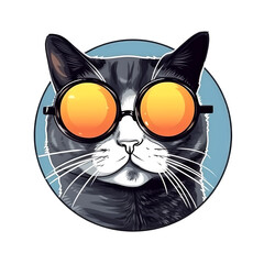 Cute cat in glasses. Avatar of a Funny Pet in sunglasses. Colorful portrait of kitten. User profile. Icon with funny feline character in a circle. Generative ai illustration.