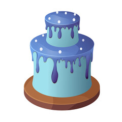 Birthday cake blue gender party Boy with cream, drip, candles, desert in cartoon style isolated on white background