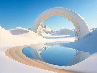 Dune in winter with portal, Generative AI Illustration.
